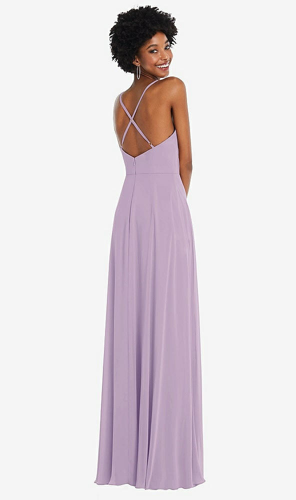 Back View - Pale Purple Faux Wrap Criss Cross Back Maxi Dress with Adjustable Straps