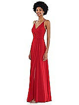 Side View Thumbnail - Parisian Red Faux Wrap Criss Cross Back Maxi Dress with Adjustable Straps