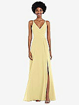 Front View Thumbnail - Pale Yellow Faux Wrap Criss Cross Back Maxi Dress with Adjustable Straps