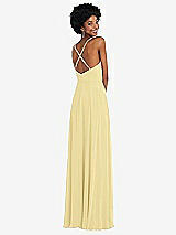 Rear View Thumbnail - Pale Yellow Faux Wrap Criss Cross Back Maxi Dress with Adjustable Straps