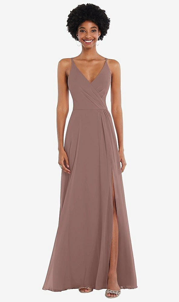 Front View - Sienna Faux Wrap Criss Cross Back Maxi Dress with Adjustable Straps