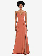 Front View Thumbnail - Terracotta Copper Faux Wrap Criss Cross Back Maxi Dress with Adjustable Straps