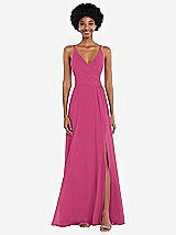 Front View Thumbnail - Tea Rose Faux Wrap Criss Cross Back Maxi Dress with Adjustable Straps