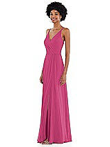 Side View Thumbnail - Tea Rose Faux Wrap Criss Cross Back Maxi Dress with Adjustable Straps