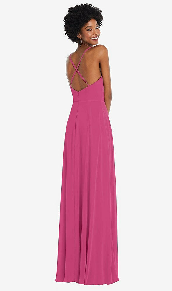 Back View - Tea Rose Faux Wrap Criss Cross Back Maxi Dress with Adjustable Straps