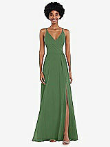 Front View Thumbnail - Vineyard Green Faux Wrap Criss Cross Back Maxi Dress with Adjustable Straps