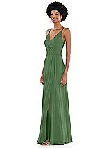 Side View Thumbnail - Vineyard Green Faux Wrap Criss Cross Back Maxi Dress with Adjustable Straps