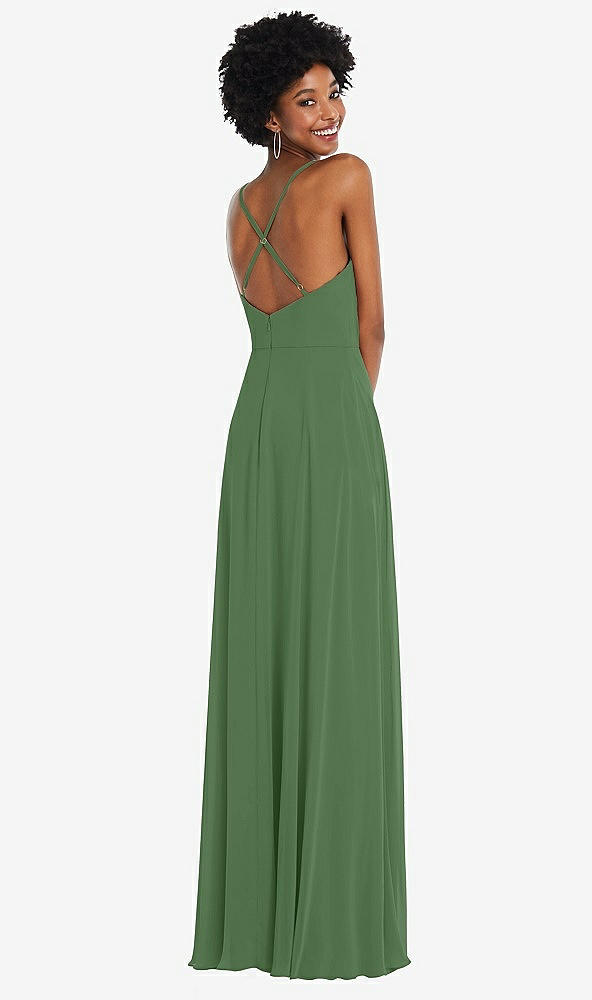 Back View - Vineyard Green Faux Wrap Criss Cross Back Maxi Dress with Adjustable Straps