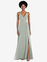 Front View Thumbnail - Willow Green Faux Wrap Criss Cross Back Maxi Dress with Adjustable Straps