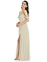 Side View Thumbnail - Champagne Off-the-Shoulder Draped Sleeve Maxi Dress with Front Slit