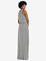 Rear View Thumbnail - Chelsea Gray Scarf Tie High Neck Blouson Bodice Maxi Dress with Front Slit