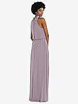 Rear View Thumbnail - Lilac Dusk Scarf Tie High Neck Blouson Bodice Maxi Dress with Front Slit