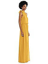 Side View Thumbnail - NYC Yellow Scarf Tie High Neck Blouson Bodice Maxi Dress with Front Slit