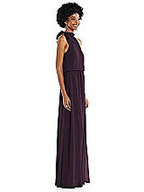 Side View Thumbnail - Aubergine Scarf Tie High Neck Blouson Bodice Maxi Dress with Front Slit