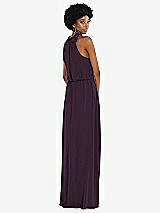 Rear View Thumbnail - Aubergine Scarf Tie High Neck Blouson Bodice Maxi Dress with Front Slit