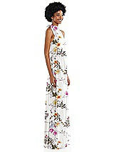 Side View Thumbnail - Butterfly Botanica Ivory Scarf Tie High Neck Blouson Bodice Maxi Dress with Front Slit