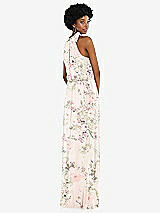 Rear View Thumbnail - Blush Garden Scarf Tie High Neck Blouson Bodice Maxi Dress with Front Slit