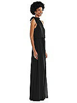 Side View Thumbnail - Black Scarf Tie High Neck Blouson Bodice Maxi Dress with Front Slit