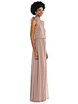 Side View Thumbnail - Bliss Scarf Tie High Neck Blouson Bodice Maxi Dress with Front Slit