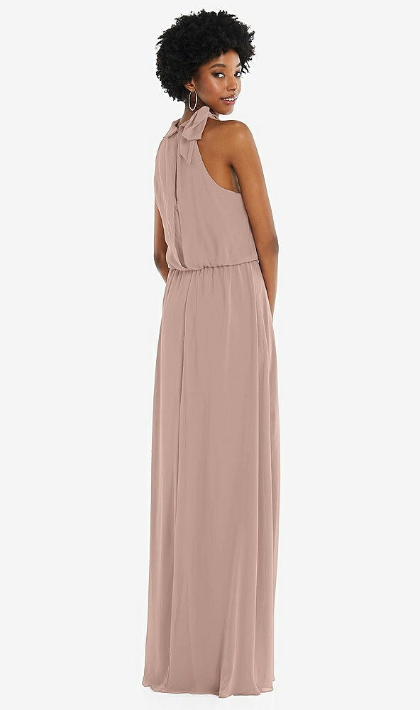 Back View - Bliss Scarf Tie High Neck Blouson Bodice Maxi Dress with Front Slit