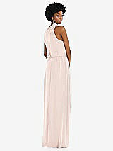 Rear View Thumbnail - Blush Scarf Tie High Neck Blouson Bodice Maxi Dress with Front Slit