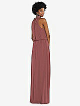 Rear View Thumbnail - English Rose Scarf Tie High Neck Blouson Bodice Maxi Dress with Front Slit