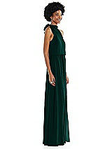 Side View Thumbnail - Evergreen Scarf Tie High Neck Blouson Bodice Maxi Dress with Front Slit