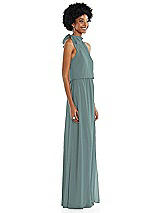 Side View Thumbnail - Icelandic Scarf Tie High Neck Blouson Bodice Maxi Dress with Front Slit