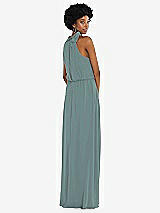 Rear View Thumbnail - Icelandic Scarf Tie High Neck Blouson Bodice Maxi Dress with Front Slit