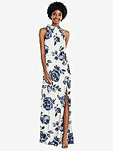 Front View Thumbnail - Indigo Rose Scarf Tie High Neck Blouson Bodice Maxi Dress with Front Slit