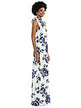Side View Thumbnail - Indigo Rose Scarf Tie High Neck Blouson Bodice Maxi Dress with Front Slit