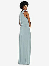 Rear View Thumbnail - Morning Sky Scarf Tie High Neck Blouson Bodice Maxi Dress with Front Slit