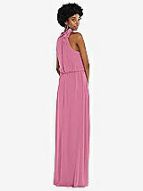 Rear View Thumbnail - Orchid Pink Scarf Tie High Neck Blouson Bodice Maxi Dress with Front Slit