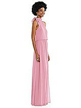 Side View Thumbnail - Peony Pink Scarf Tie High Neck Blouson Bodice Maxi Dress with Front Slit