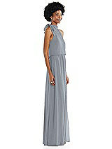 Side View Thumbnail - Platinum Scarf Tie High Neck Blouson Bodice Maxi Dress with Front Slit