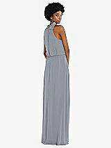 Rear View Thumbnail - Platinum Scarf Tie High Neck Blouson Bodice Maxi Dress with Front Slit