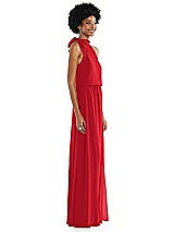Side View Thumbnail - Parisian Red Scarf Tie High Neck Blouson Bodice Maxi Dress with Front Slit