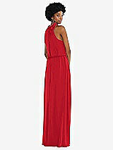 Rear View Thumbnail - Parisian Red Scarf Tie High Neck Blouson Bodice Maxi Dress with Front Slit