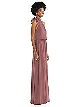 Side View Thumbnail - Rosewood Scarf Tie High Neck Blouson Bodice Maxi Dress with Front Slit