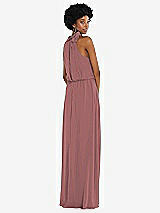 Rear View Thumbnail - Rosewood Scarf Tie High Neck Blouson Bodice Maxi Dress with Front Slit