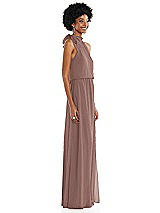 Side View Thumbnail - Sienna Scarf Tie High Neck Blouson Bodice Maxi Dress with Front Slit