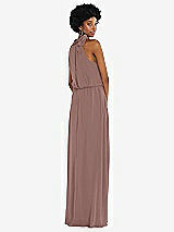Rear View Thumbnail - Sienna Scarf Tie High Neck Blouson Bodice Maxi Dress with Front Slit