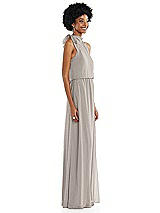 Side View Thumbnail - Taupe Scarf Tie High Neck Blouson Bodice Maxi Dress with Front Slit