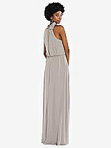 Rear View Thumbnail - Taupe Scarf Tie High Neck Blouson Bodice Maxi Dress with Front Slit