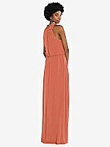 Rear View Thumbnail - Terracotta Copper Scarf Tie High Neck Blouson Bodice Maxi Dress with Front Slit