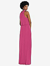 Rear View Thumbnail - Tea Rose Scarf Tie High Neck Blouson Bodice Maxi Dress with Front Slit