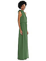 Side View Thumbnail - Vineyard Green Scarf Tie High Neck Blouson Bodice Maxi Dress with Front Slit