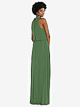 Rear View Thumbnail - Vineyard Green Scarf Tie High Neck Blouson Bodice Maxi Dress with Front Slit