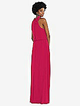 Rear View Thumbnail - Vivid Pink Scarf Tie High Neck Blouson Bodice Maxi Dress with Front Slit