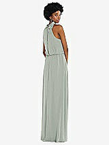 Rear View Thumbnail - Willow Green Scarf Tie High Neck Blouson Bodice Maxi Dress with Front Slit